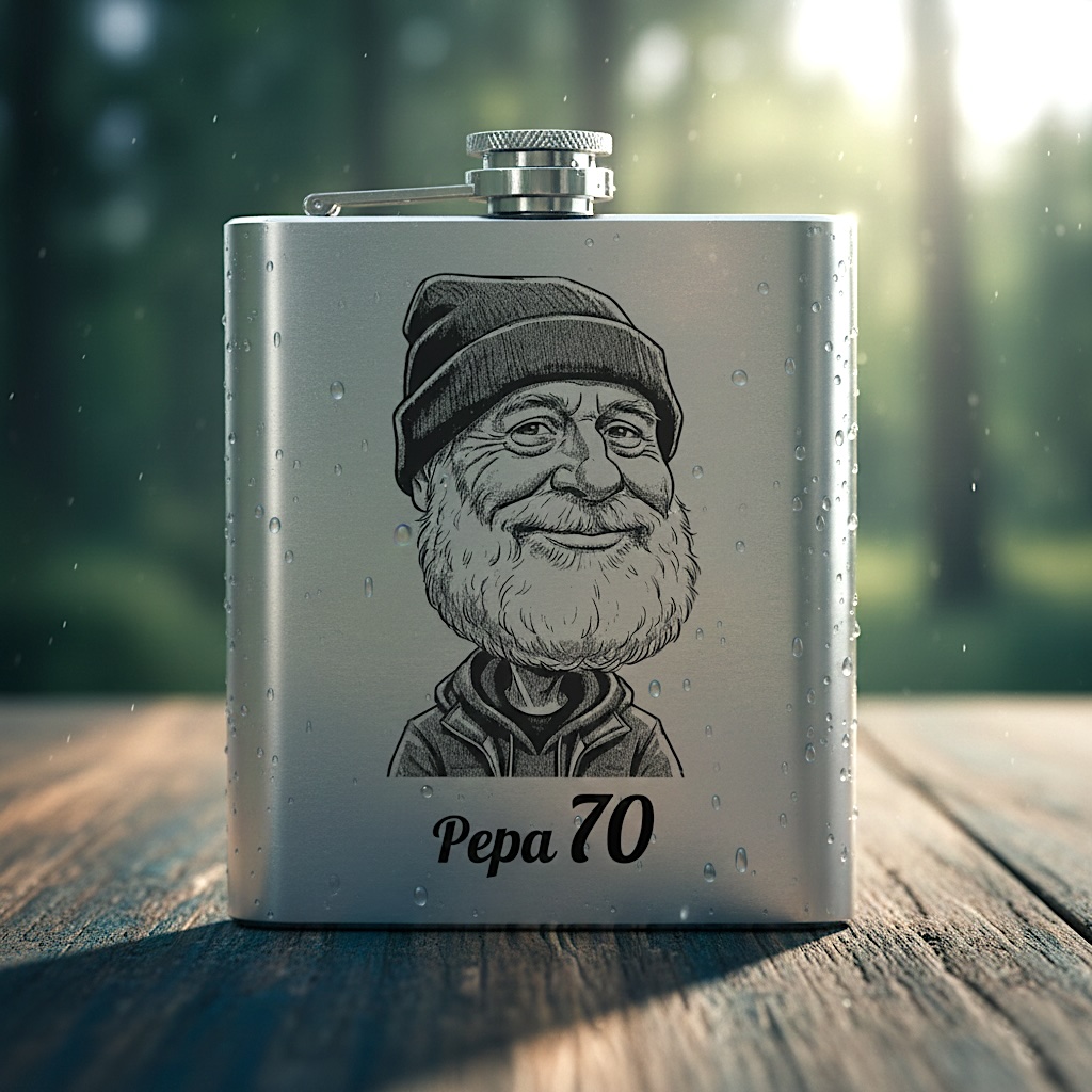 Placatka s karikaturou z vlastní fotky